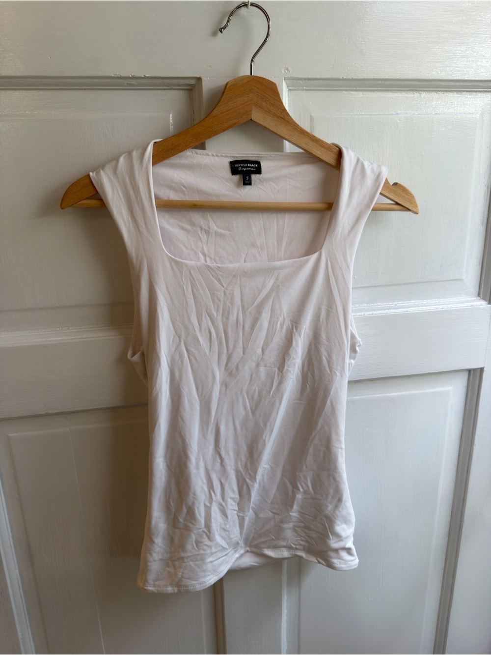 Buckle White Square Neck Tank Top